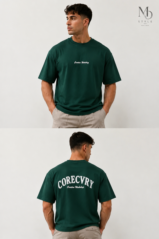 تیشرت لش مردانه سبز یشمی طرح CORECVRY Creative Workshop