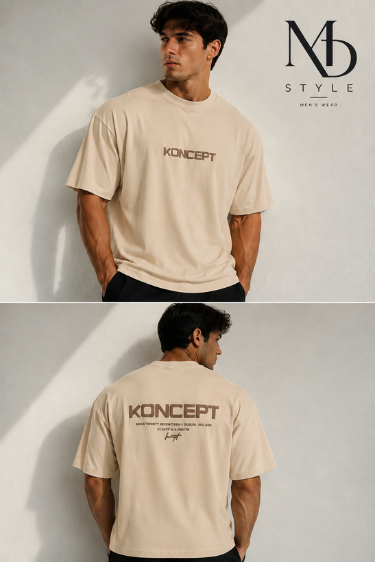 تیشرت لش مردانه کرم طرح KONCEPT قهوهای سیر