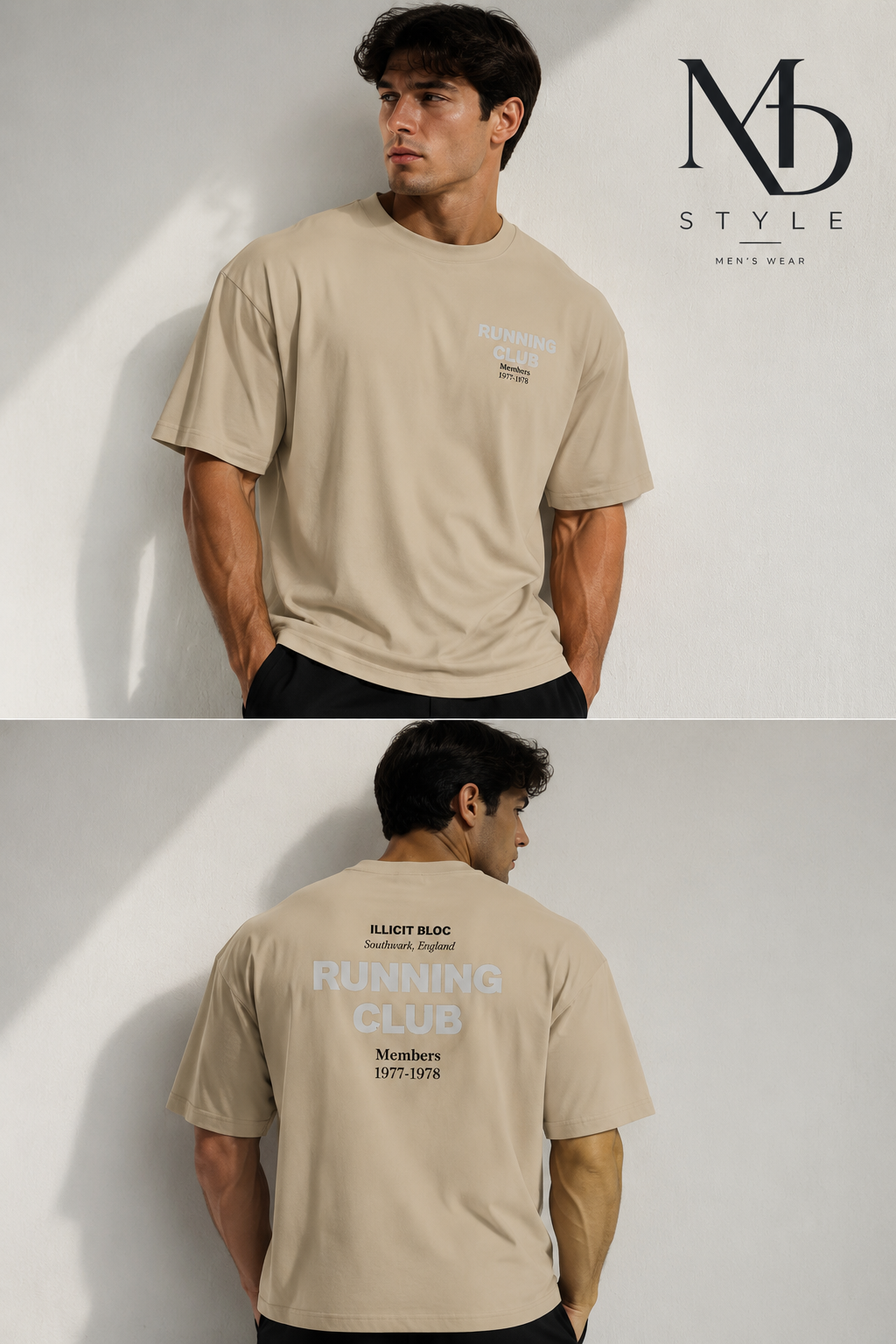 تیشرت لش مردانه کرم طرح RUNNING CLUB