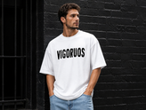 تیشرت سفید لش مردانه طرح VIGORUOS