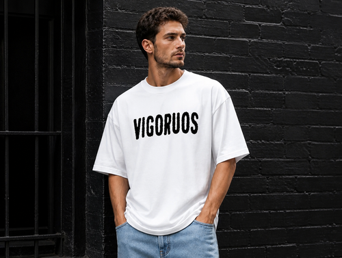 تیشرت سفید لش مردانه طرح VIGORUOS