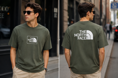 تیشرت لش مردانه طرح نورث فیس (The North Face) رنگ سبز | چاپ پشت و جلو