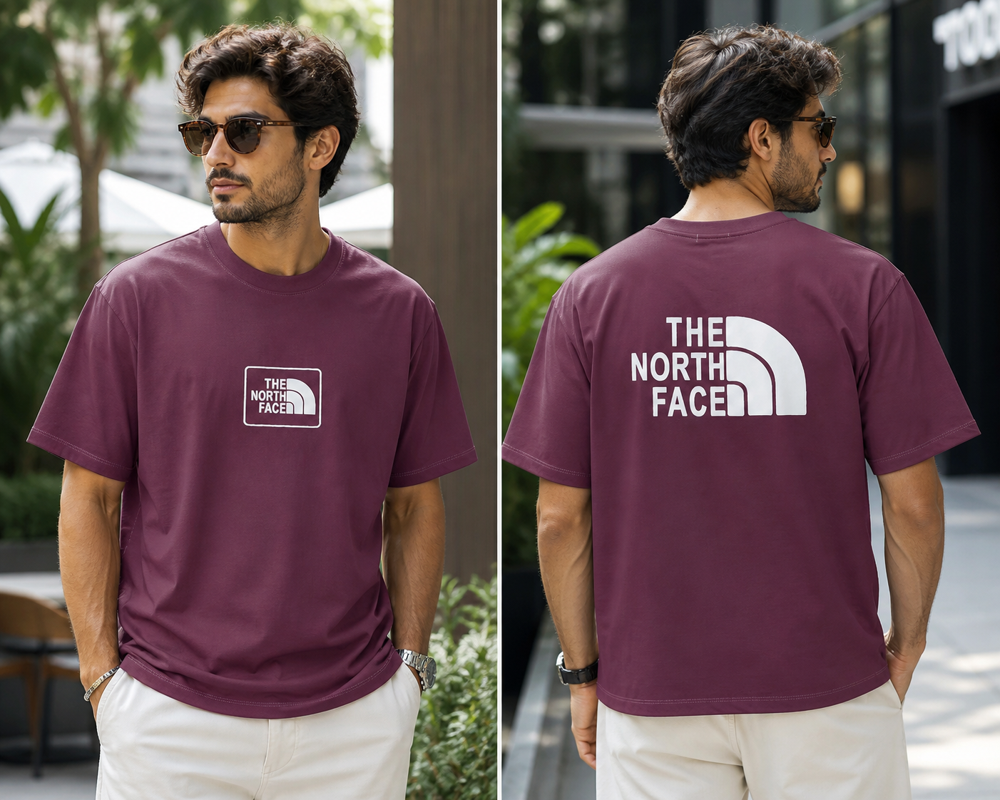 تیشرت باکسی زرشکی طرح The North Face | چاپ در پشت لباس