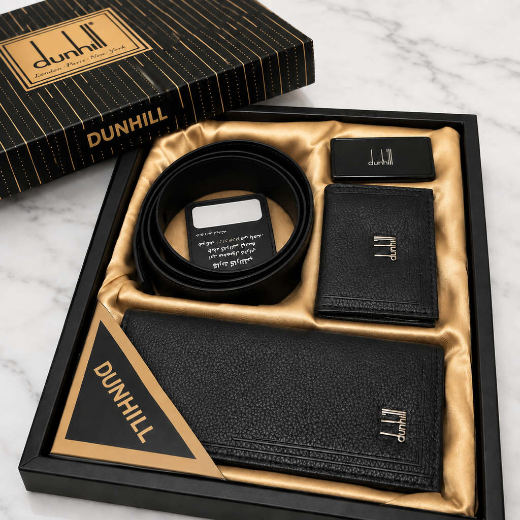 ست هدیه مردانه دان‌هیل (Dunhill) – رنگ مشکی | کیف پول، کمربند و جاکارتی