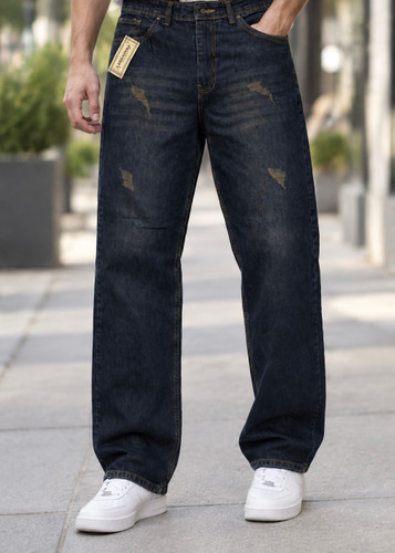 شلوار جین نیمبگ مردانه رنگ سرمهای تیره (Dark Navy) | استایل خاص خیابانی-کد۰۹