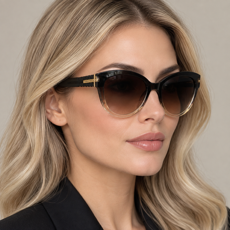 عینک آفتابی زنانه مدل گربهای (Cat-Eye) | فریم گرادیانت مشکی-کهربایی