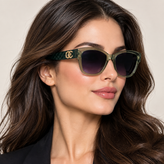 عینک آفتابی زنانه مدل لوکس با فریم زیتونی و جزئیات طلایی