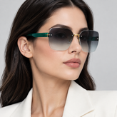 عینک آفتابی بدون فریم (Rimless) زنانه با دسته سبز یشمی و لنز گرادینت دودی