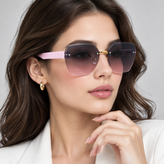 عینک آفتابی زنانه فریملس با لنز گرادیانت دودییاسی و دسته صورتی