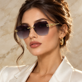 عینک آفتابی زنانه بدون فریم لوکس مدل Geometric Gold با عدسی گرادینت دودی