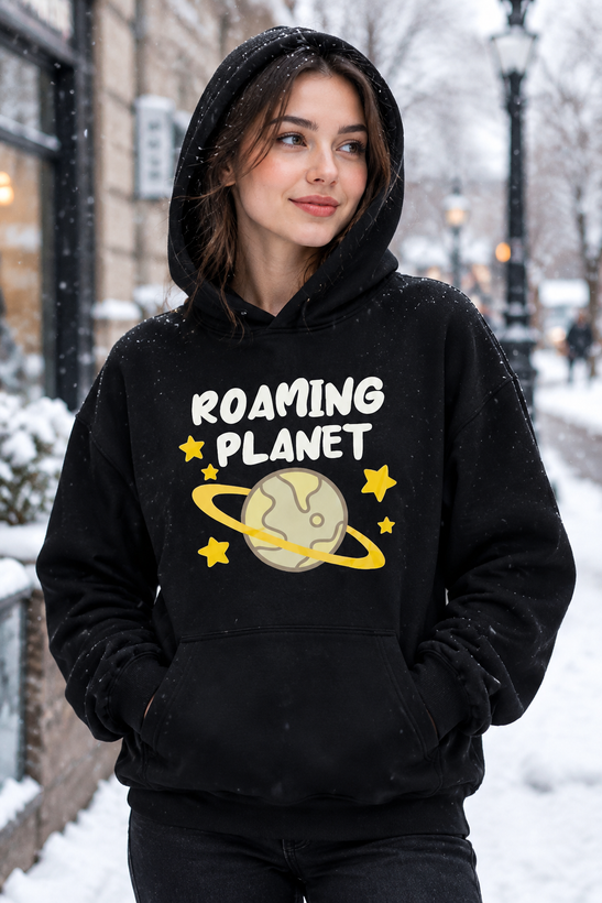 هودی زنانه و مردانه وارداتی مشکی طرح Roaming Planet - کد۱۸