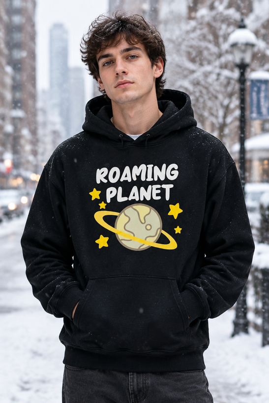 هودی زنانه و مردانه وارداتی مشکی طرح Roaming Planet - کد۱۸
